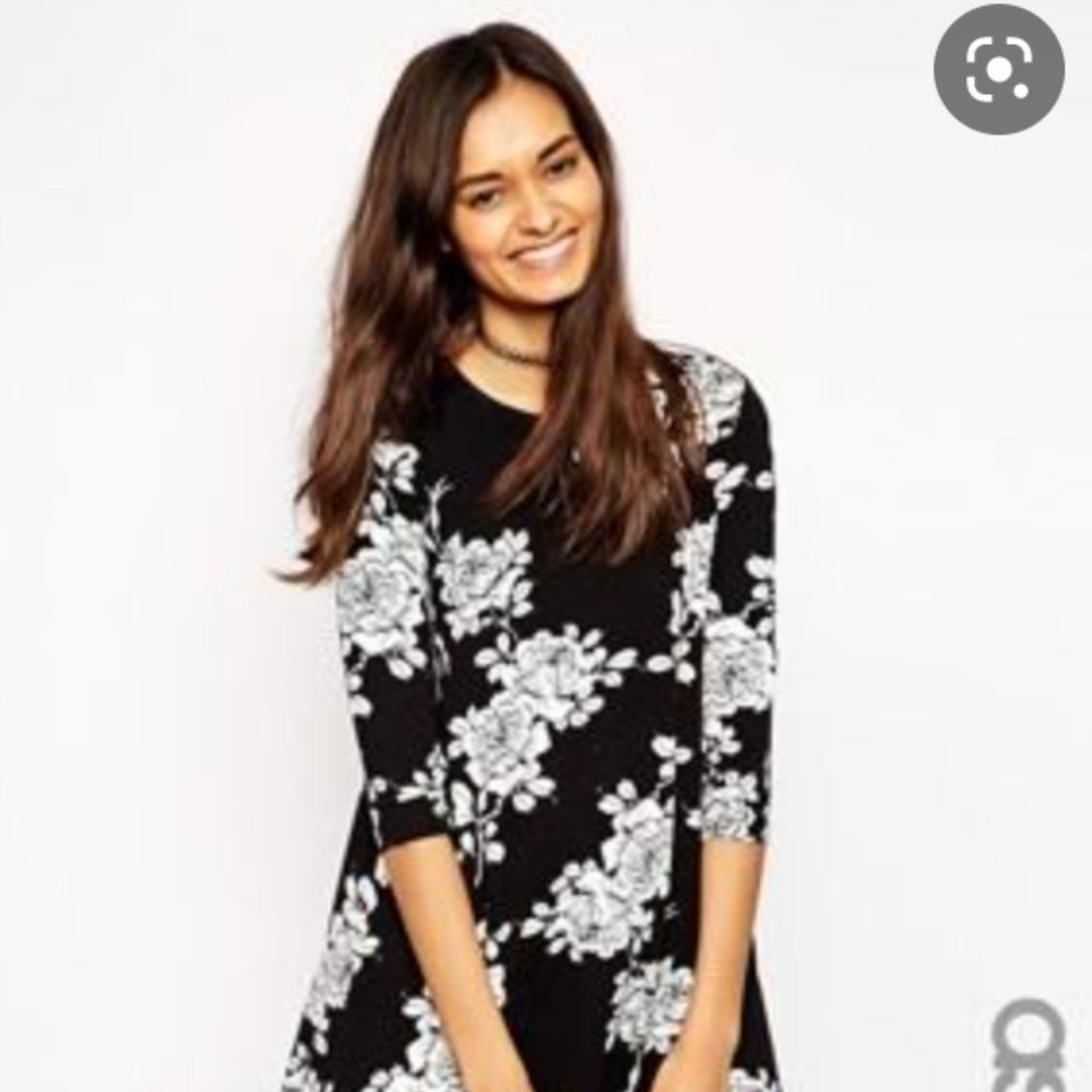 ASOS floral swing skater dress black